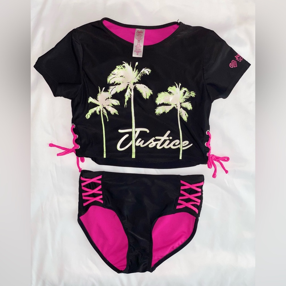 JUSTICE Girls Swimsuit Tankini Bikini Rash Guard Swim Set